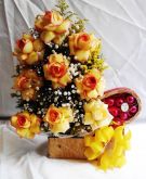 arranjo de rosas ambiance com chocolates